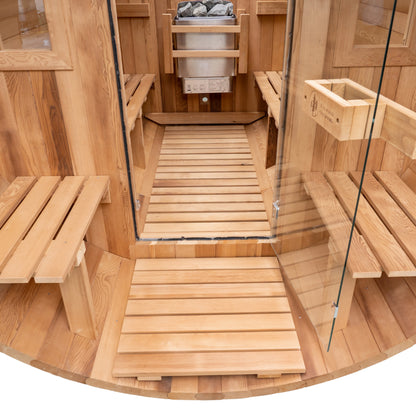 Flat Floor - Barrel Sauna - 6 Person w/ Porch