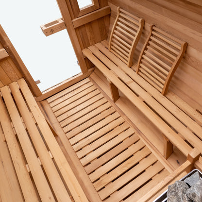 Flat Floor - Barrel Sauna - 6 Person w/ Porch