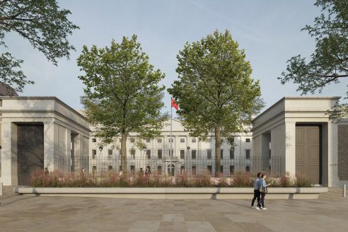 David Chipperfield Architects' plans to rework the Royal Mint into a new complex for the Chinese Embassy (as submitted June 2021) - view of new entrance pavilion