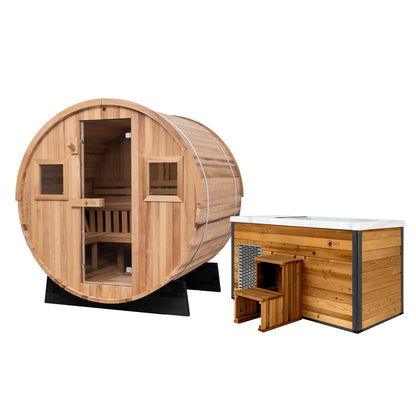 Extra-Wide Barrel Outdoor Sauna x Denali Cold Plunge