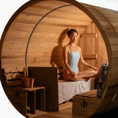 Barrel Outdoor Sauna w/ Porch - 6 Person
