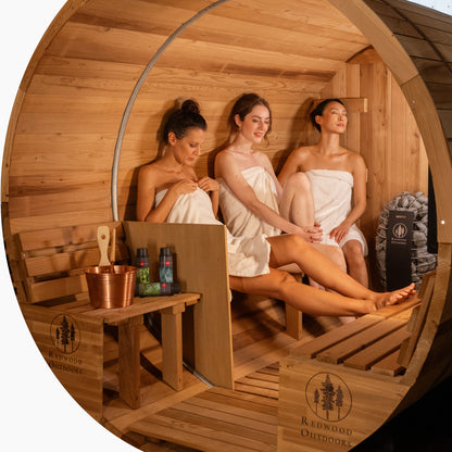 Barrel Outdoor Sauna w/ Porch - 6 Person
