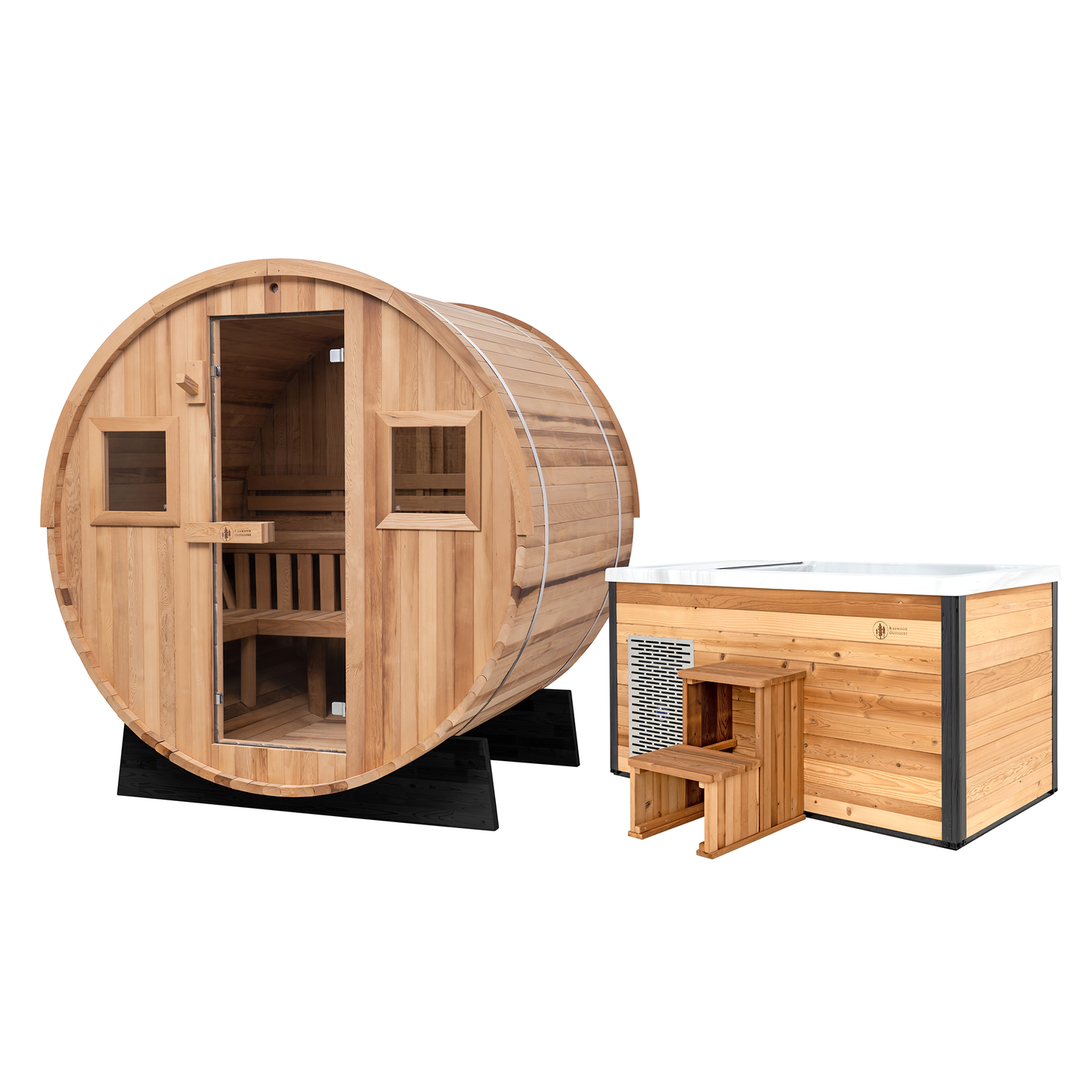 Extra-Wide Barrel Outdoor Sauna x Denali Cold Plunge